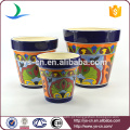 YSfp0007 Conjunto de 3 vaso de flores de cerâmica de forma redonda para varanda